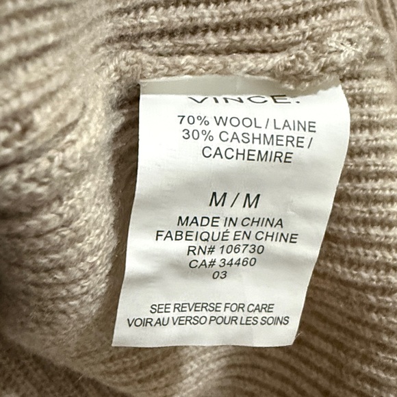 Vince Cashmere Wool Sweater Medium V Neck Ribbed Beige Tan Neutral Womens - Picture 6 of 6
